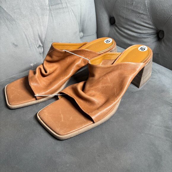 Fabio Rusconi Tan Leather Block Heel Mules – Women’s Size 41 (US 10) - Picture 3 of 7